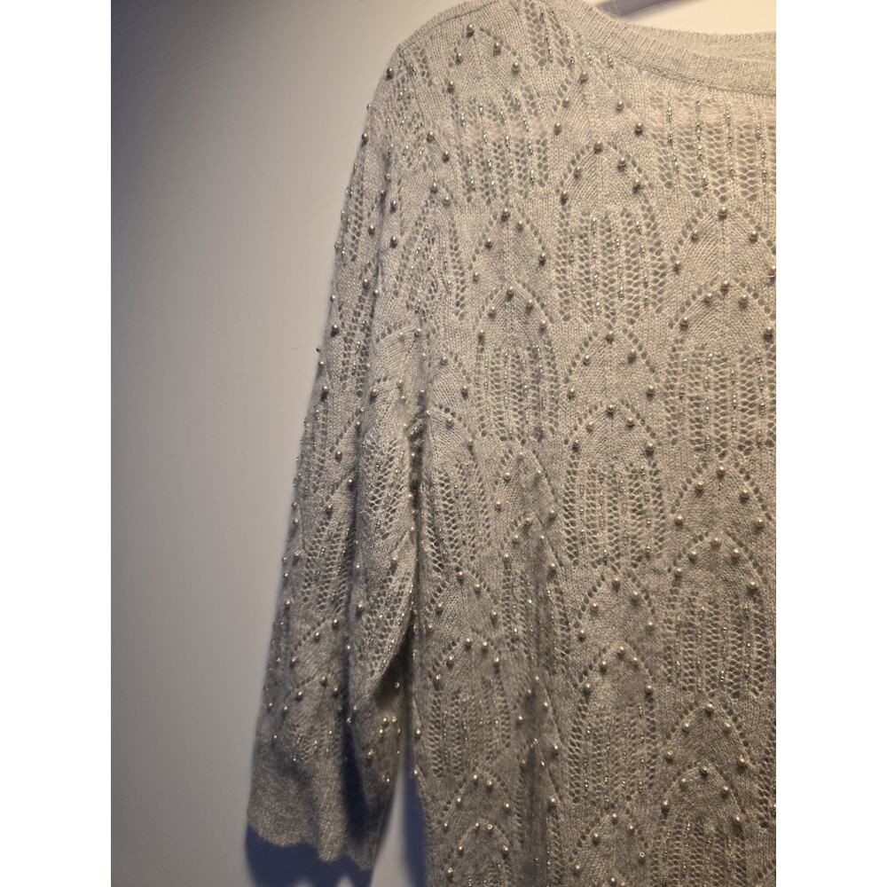 Prive Sweater Womens M 3/4 Sleeve Cashmere faux pearl Pullover Preppy formal - Picture 6 of 9